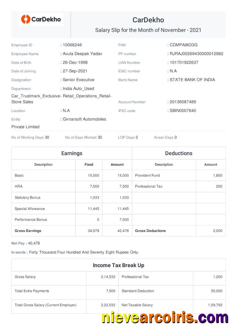 CarDekho payslip